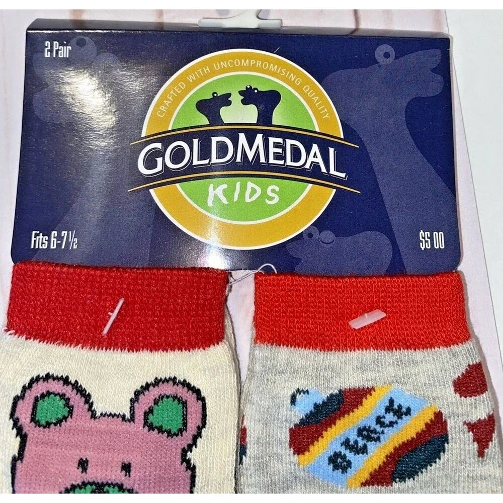 Vintage Gold Medal Kids Child Socks sz 5, 6, 7.5 animals Dinosaurs Teddy NWT